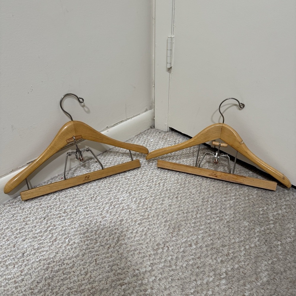 (2) SETWELL Wooden Suit & Pants Classic Hangers 18" Made USA Mid Century Modern